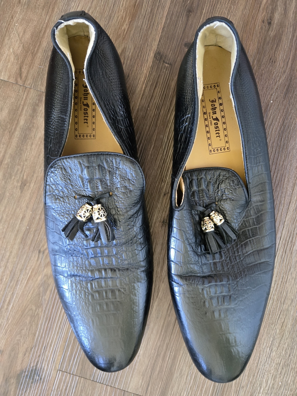 Black Croc-Embossed Tassel Slip-On Loafers for Men